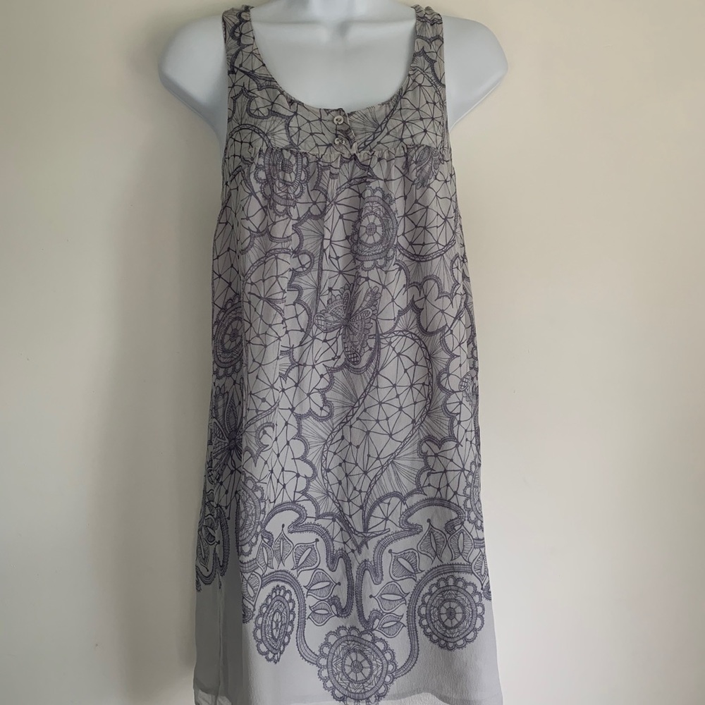 Soft Gray Silk Paisley Dress